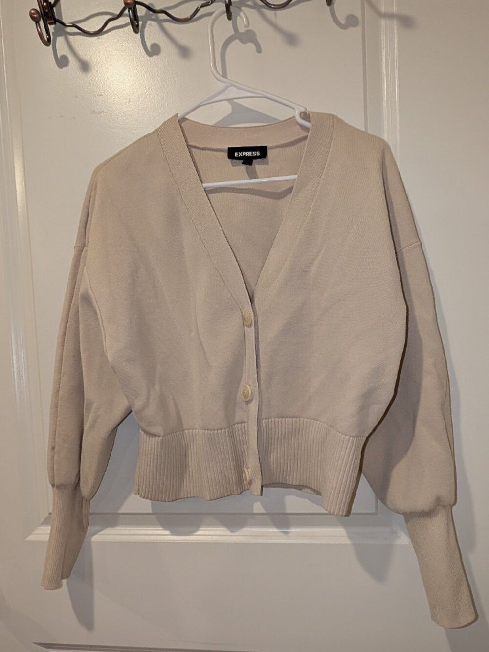 Express Beige Cropped Cardigan | Neutral Soft Girl Sweater